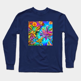 Whimsical Tropical Flowers Long Sleeve T-Shirt